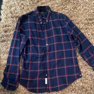 Rag & Bone Men's Navy Plaid Button-Down Shirt with Red & White Windowpane size M